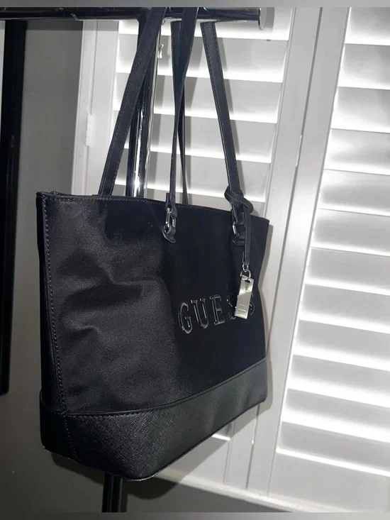 GUESS Black Embossed Logo Tote - Picture 3 of 7